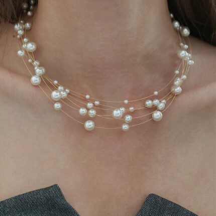 Multi-Layer Pearl Choker Necklace for Women – Star Pendant